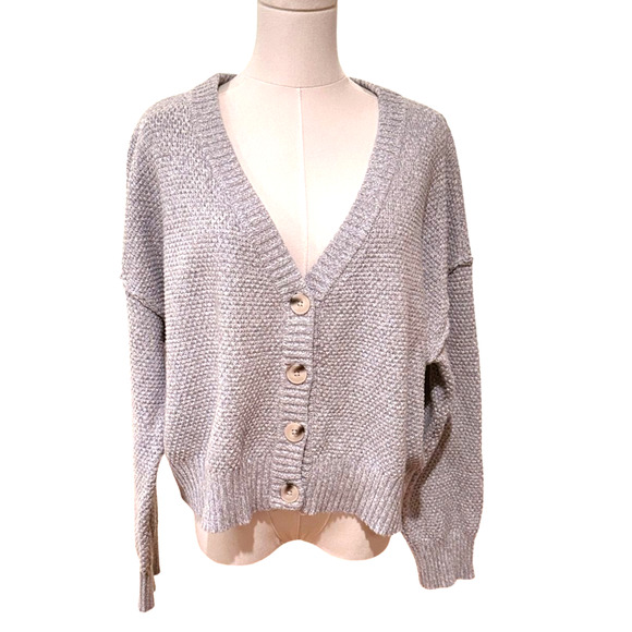Sincerely Jules Gray Relaxed Drop Shoulder Cardigan Large Academia Preppy - Picture 1 of 9